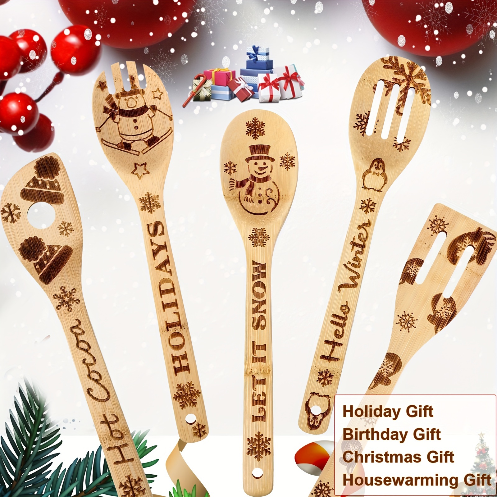 JABIHOME 4 Wooden Spoons and Forks Set, Hostess Gifts for Women, Wooden  Serving Utensils, Cooking Gifts for Women, Fall Gifts,Christmas Gifts for