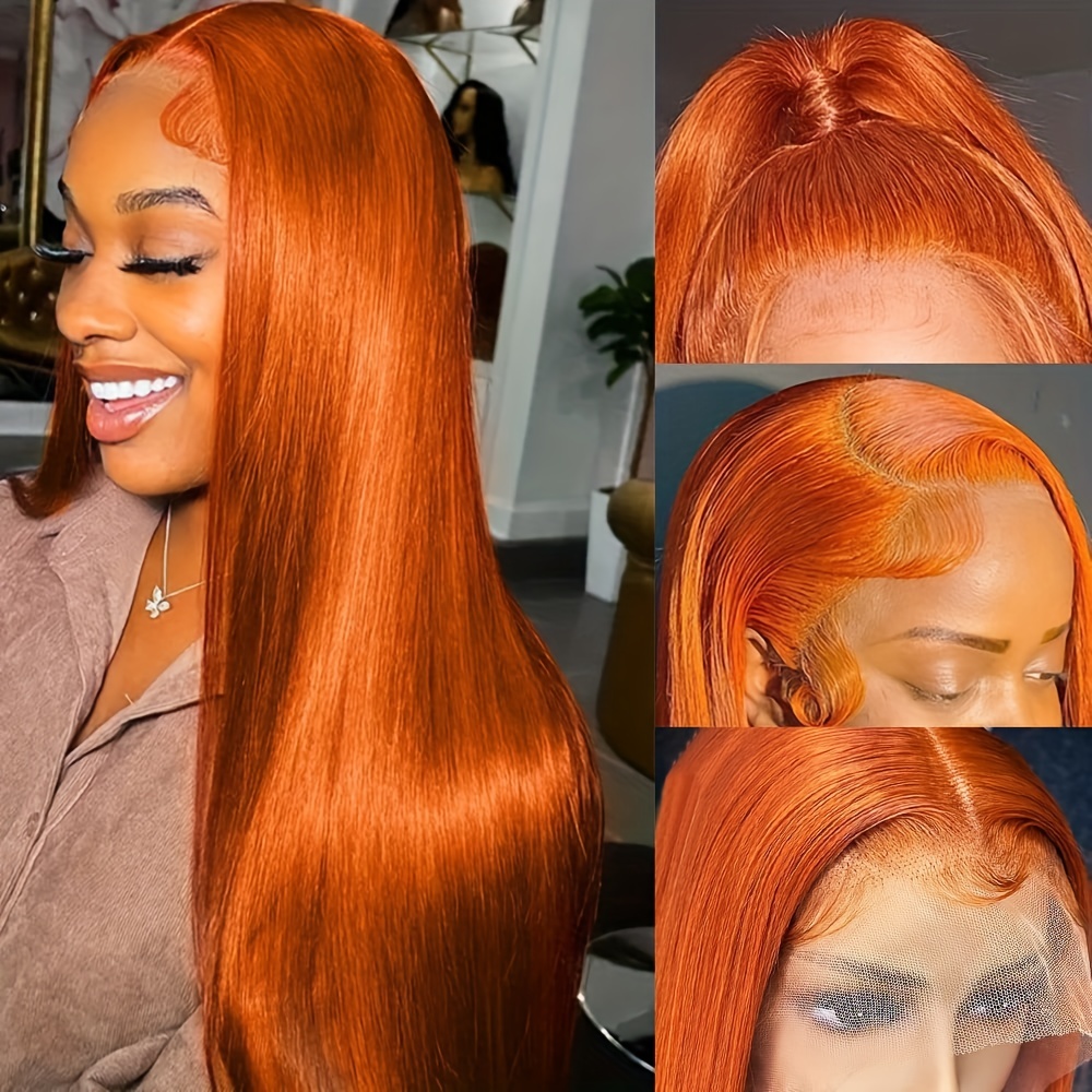 Orange Lace Front Wigs Human Hair Pre Plucked 13x4 HD Straight Ginger Lace Front Wigs Human Hair With Baby Hair 150 Density Brazilian Virgin Ginge