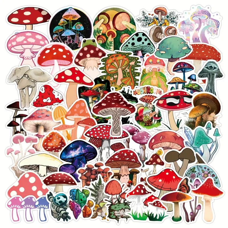 50pcs Aesthetic Mushroom Stickers Decoración Botella Agua - Temu