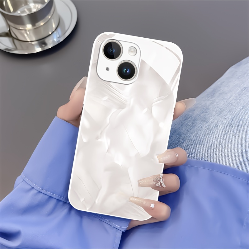 

Creative White Ripple Pattern Phone Case For 15 14 13 12 11 X/xs Xr Xs Pro Max Plus White Metallic Silicone Glass Straight Edge New Protective Case