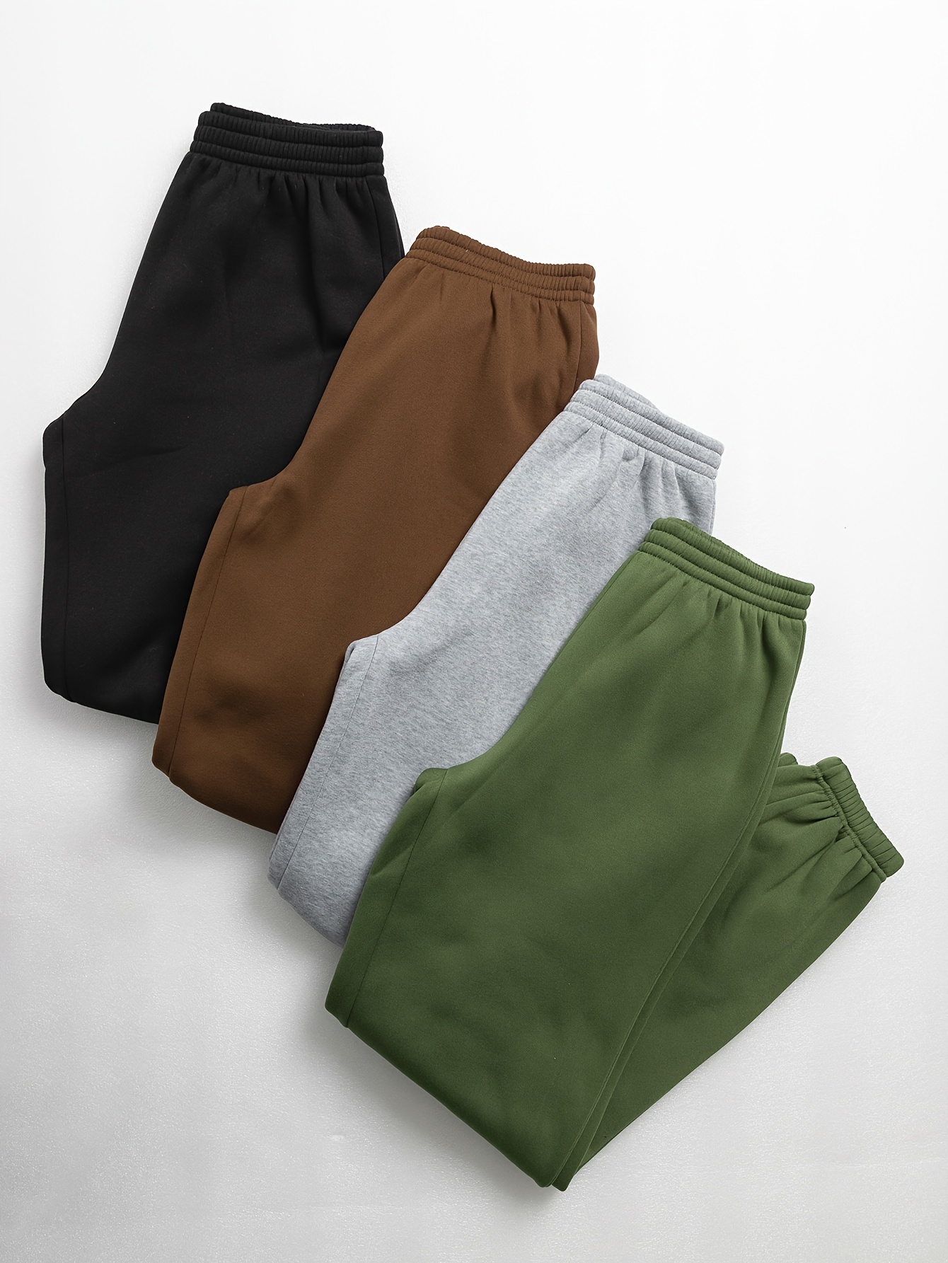 Solid Color Casual Fleece Sweatpants Elastic Waist Jogger - Temu