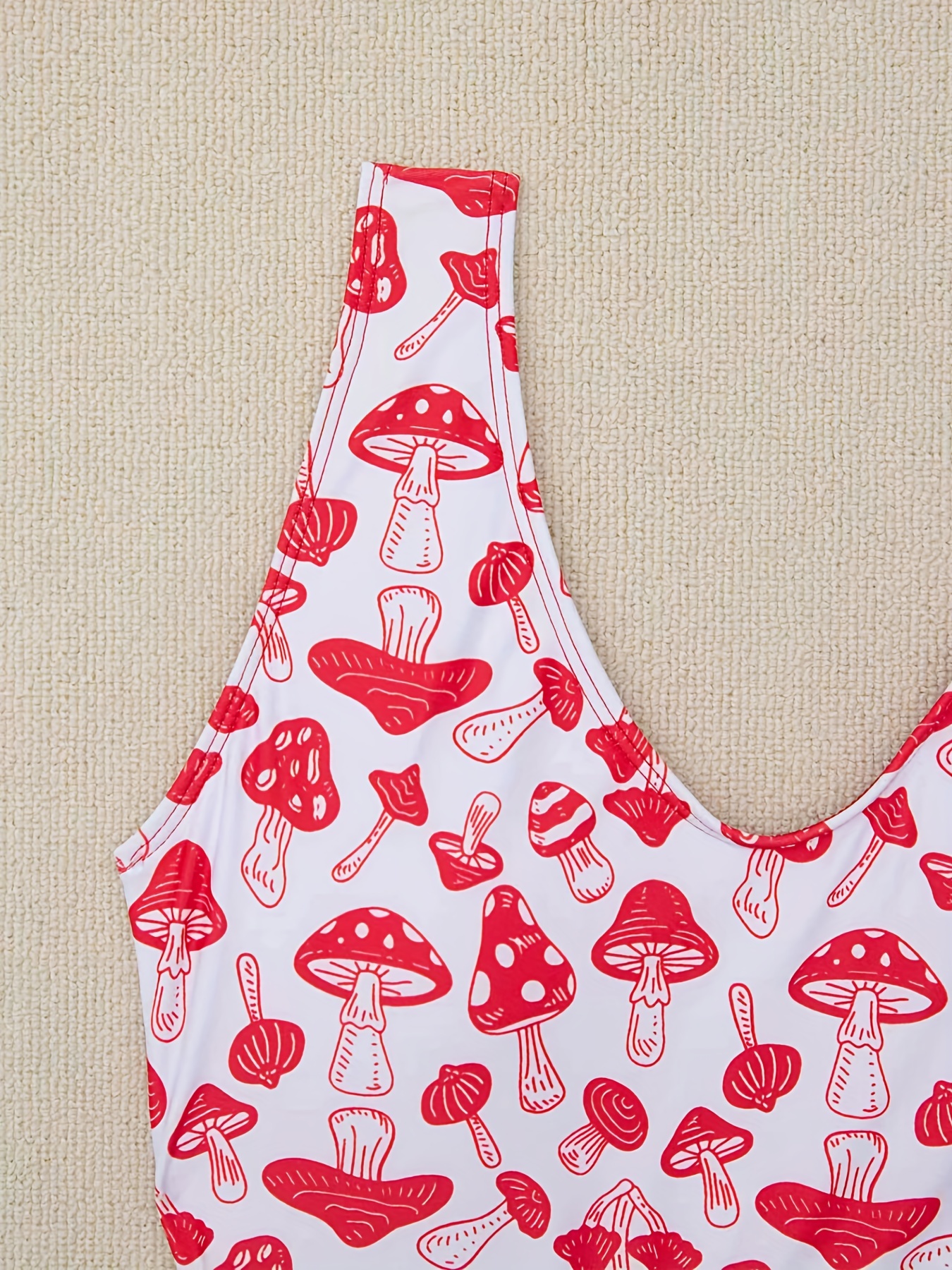Pink Spandex Mushroom Design Swimsuits Fabric