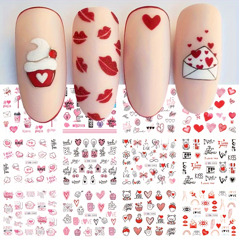 Valentine's Day Nail Art Hearts and Swirls Nail water decals Transfers