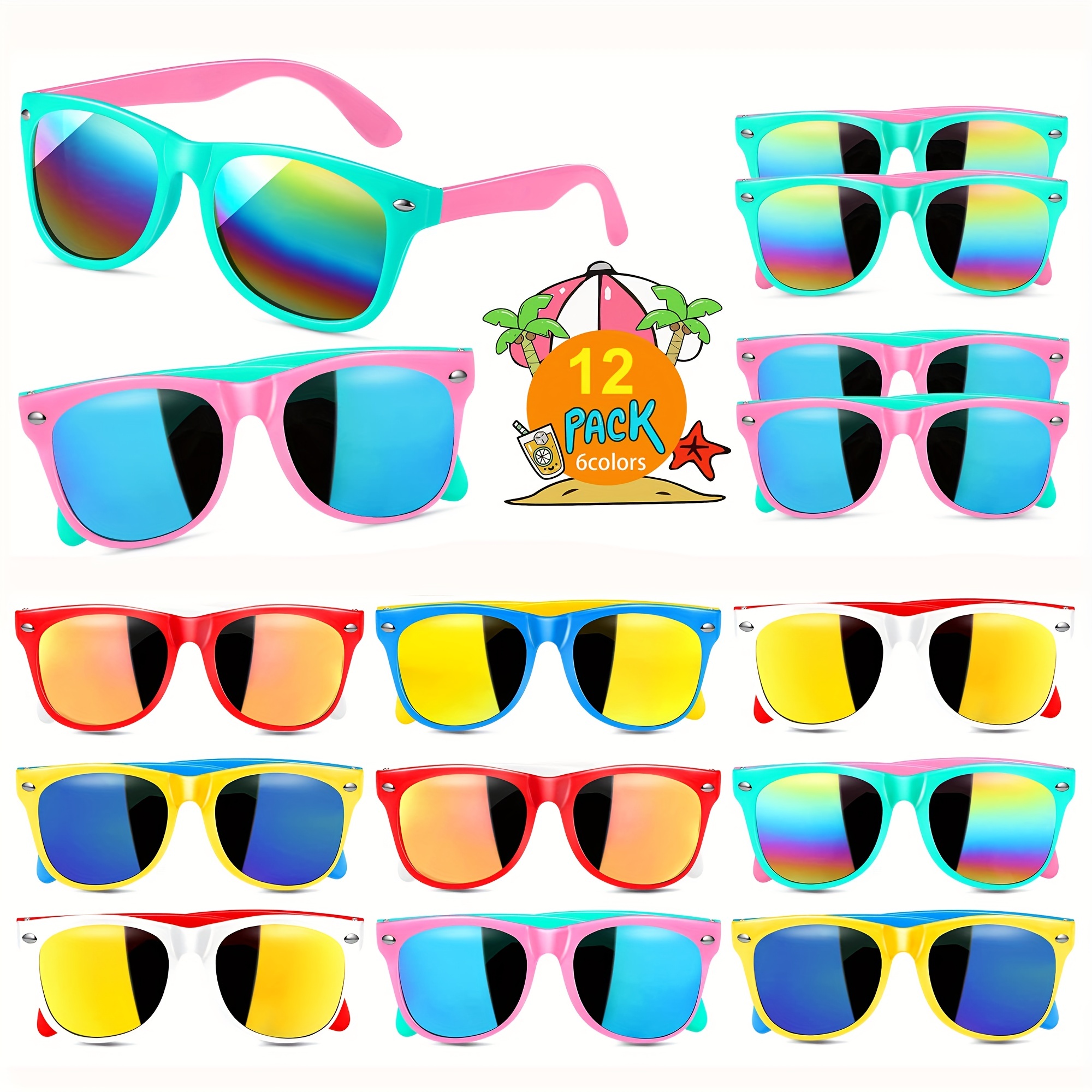 6 Pack Neon Party Sunglasses Bulk Kids Adults Unisex Retro Party Favours Supplies Sun Glasses
