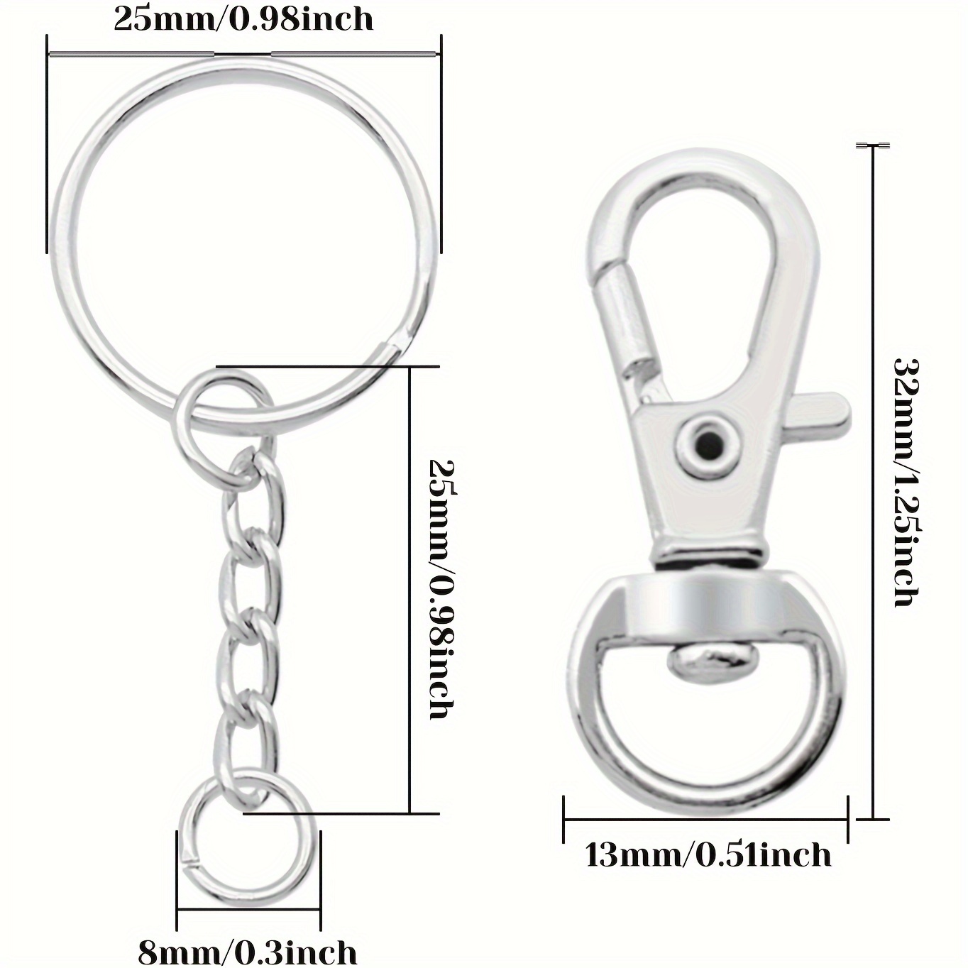 50 Pcs D-snap Hook Keychain Zinc Alloy Key Chain Hooks Rotary Key