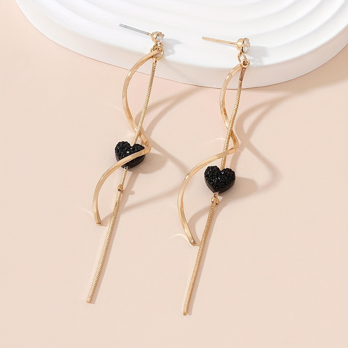 Heart Spiral Dangle Earrings with Rhinestone Accents