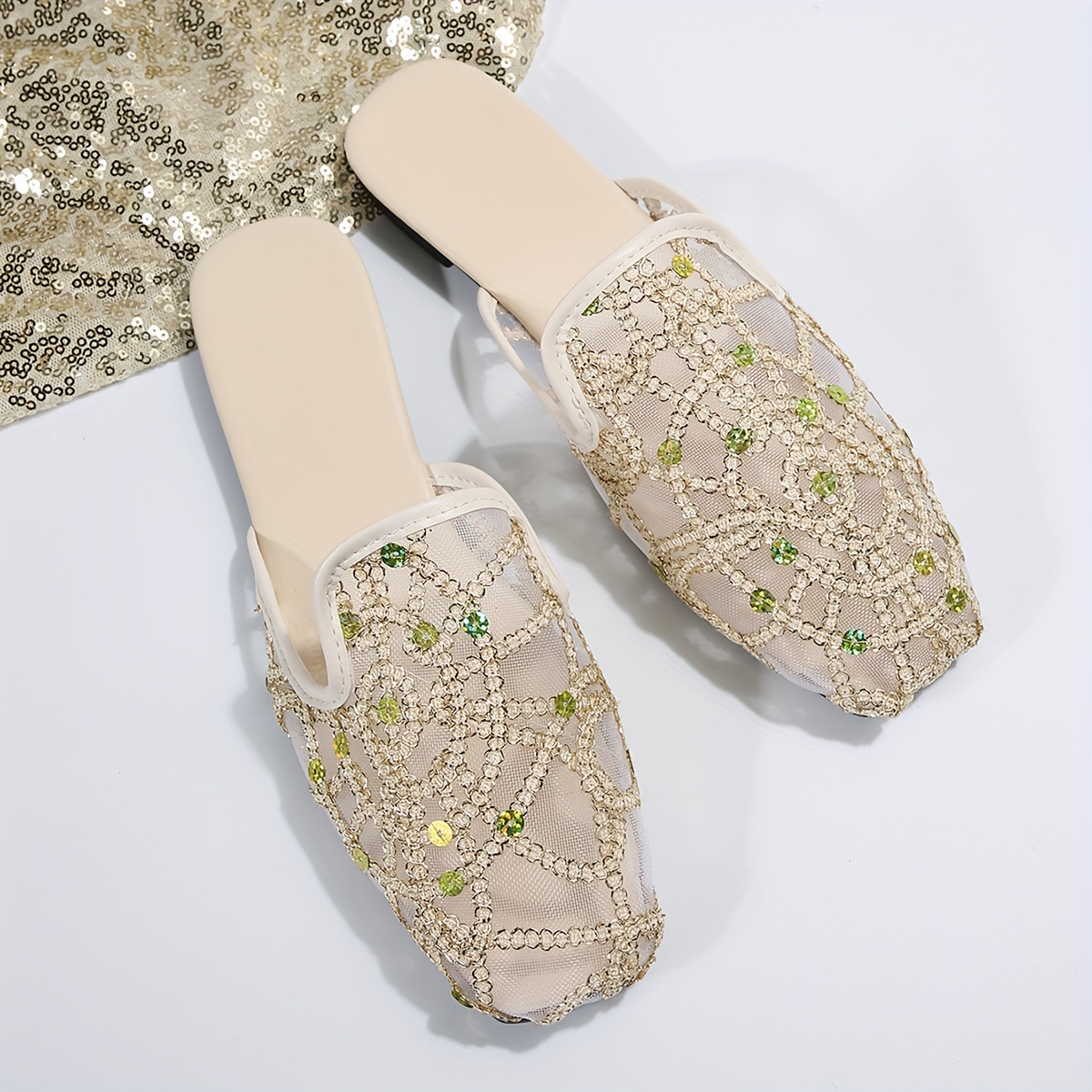 Mesh slippers sale sequins