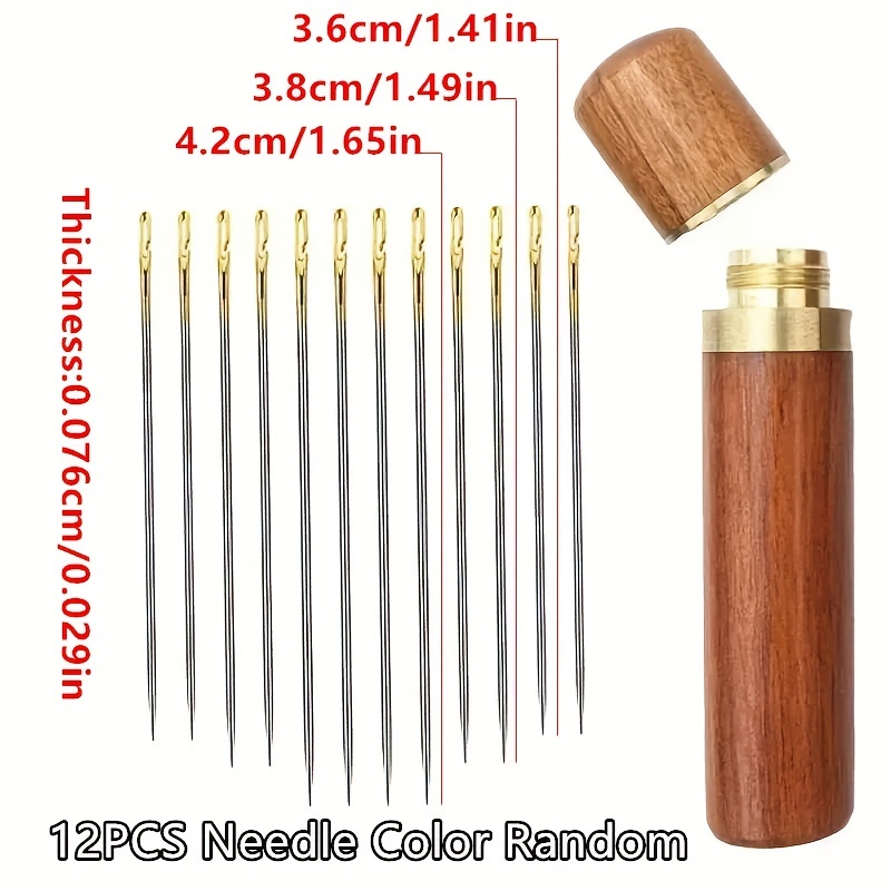 40pcs Large Eye Needles, Hand Sewing Needles, Handmade Diy Sewing Needles,  Wooden Needle Barrel Storage Needles