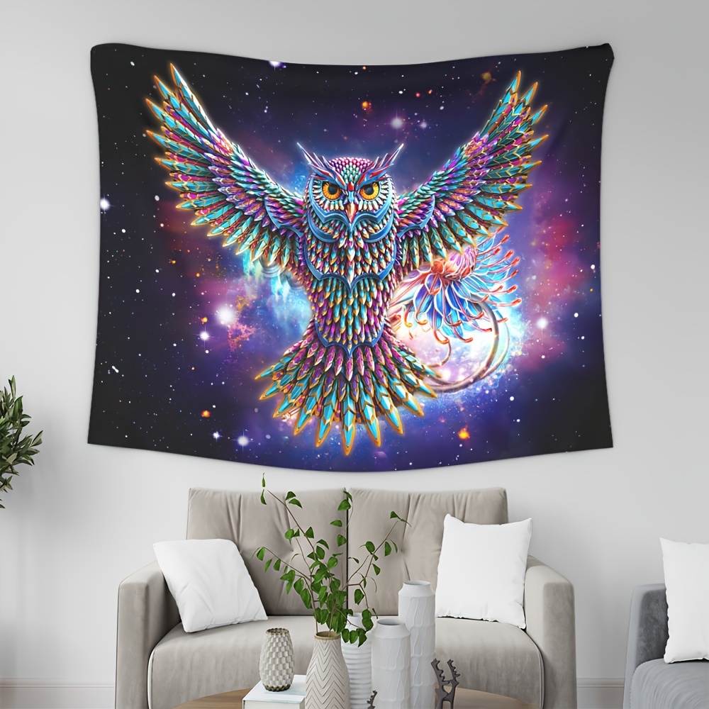 Blacklight Tapestry Owl Colorful Feather Flower Tapestry - Temu