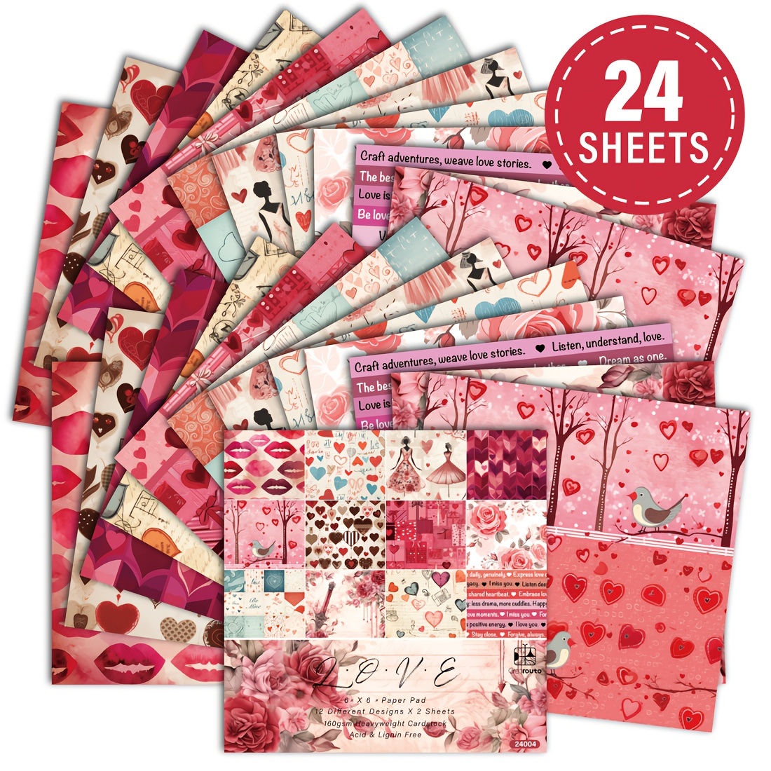 24 Sheets Scrapbook Supplies Love DIY Material Paper Manual