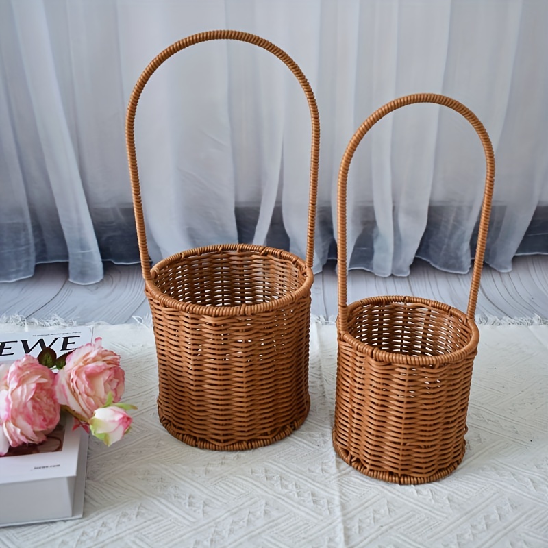 Wicker Picnic Basket Storage Hamper, Food With Lid Handle Flower