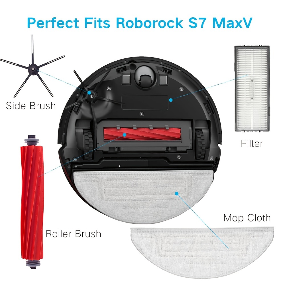 Kit d'accessoires pour Roborock S7 MaxV / S7 MaxV Plus / S7 MaxV Ultra  Robtiendra c Cleaner, brosse latérale à rouleau Mian, filtre Hepa,  serpillière à chiffon