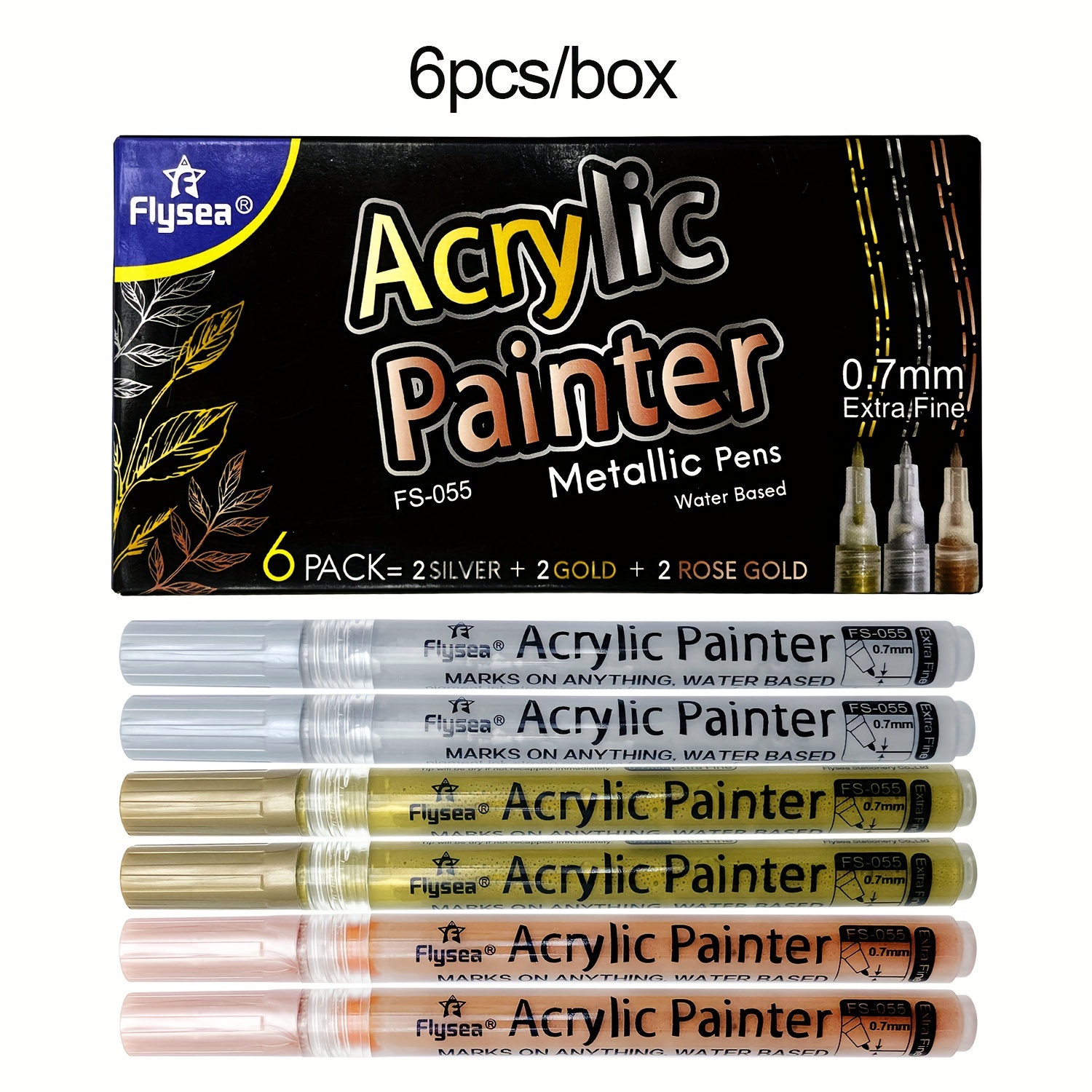 Gold Marker Paint Pens - 6 Pack Acrylic Gold Permanent Marker, 0.7mm Extra  Fine Tip Paint