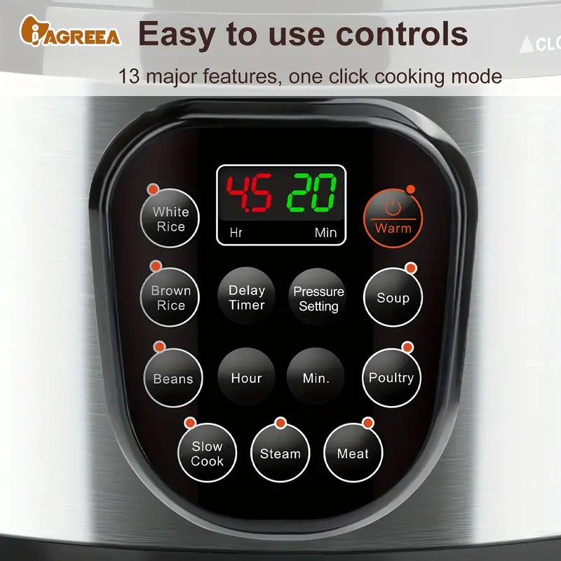IAGREEA Rice Cooker 4 Cups Uncooked Fast Electric Pressure Cooker Portable MultiCooker With 8 Menu Settings For White Brown Rice Oatmeal And More Nonstick LnnerPo Rice Grain Cooker And Food Steamer Digital Cool Touch 24 hour Appointment details 4