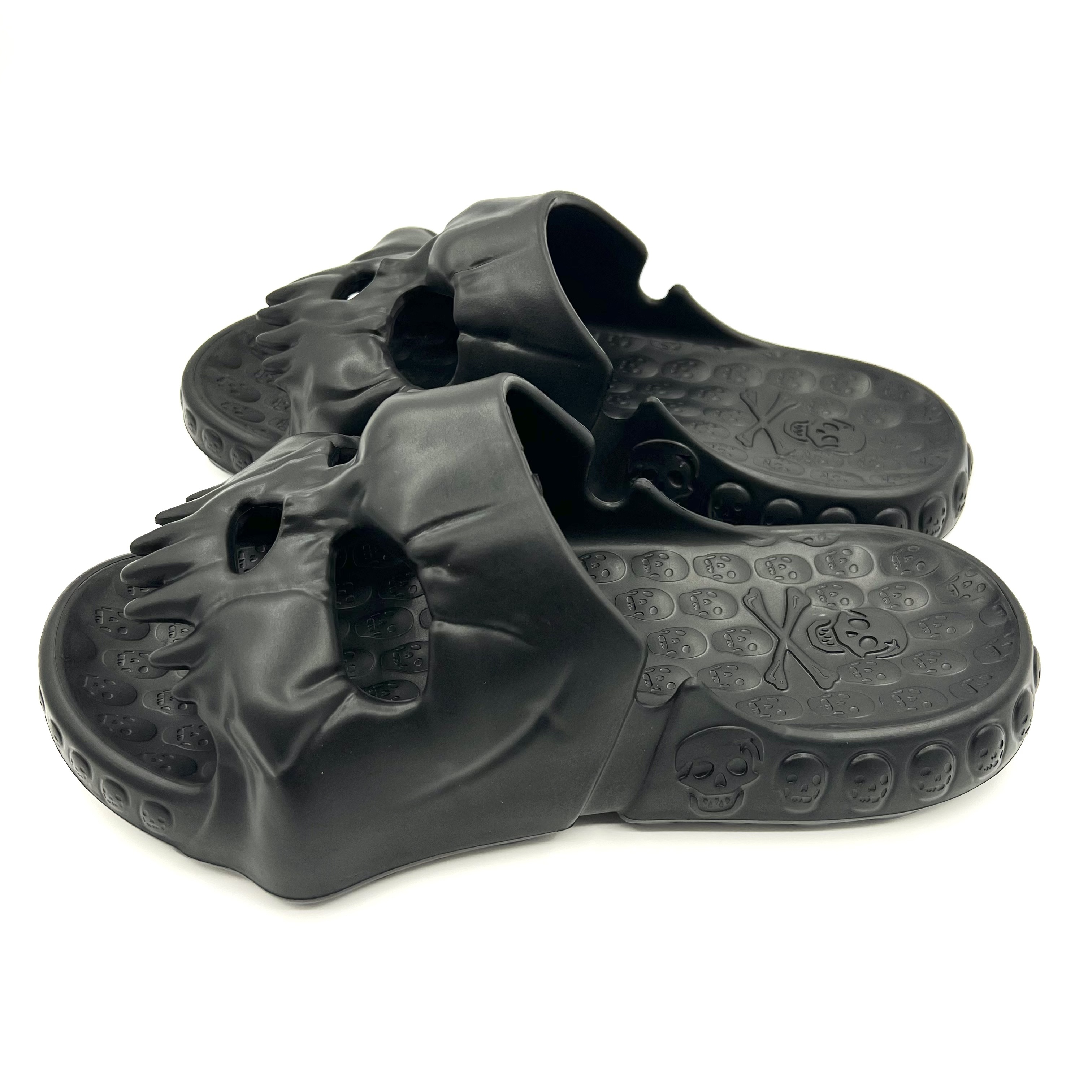 Mens Skull Head Slides Lightweight Non Slip Open Toe Quick Dry Slippers