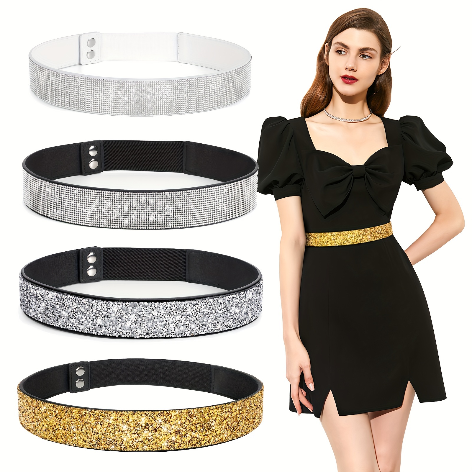 Full Rhinestone Metal Girdle Golden Silvery Elegant Dress - Temu