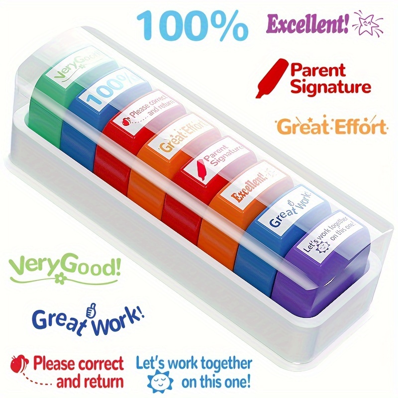 Paquete de 6 sellos para profesores, sellos de goma autoentintados para  comentarios, sellos fotosensibles de revisión de profesores para niños