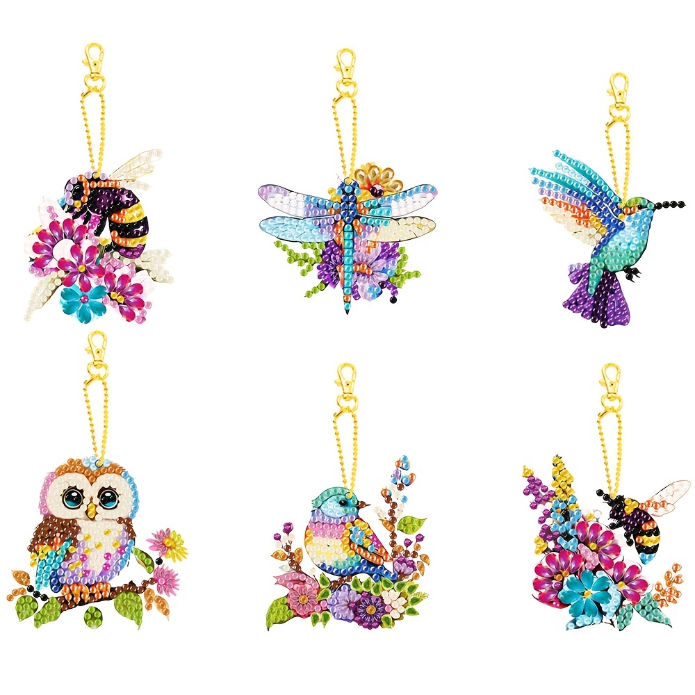 20 Pcs Spring Diamond Painting Keychains Spring Flower Insect Diamond Art  Keychains Spring Flower Insect 5D Diamond Key Chains Ring Pendant DIY