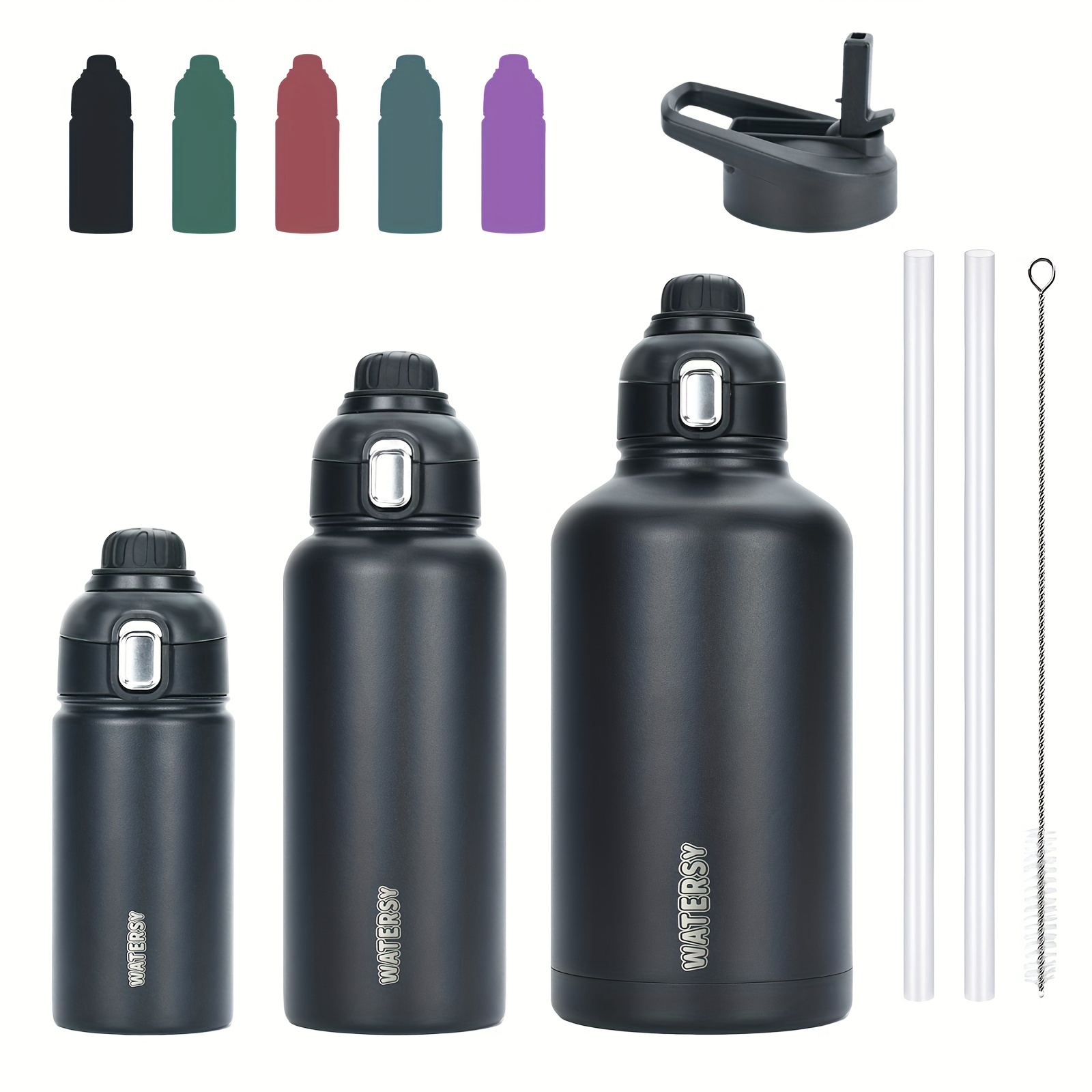 

1pc, 16oz/32oz/64oz Insulated Water Bottle With Straw & 2 Lids, Leak Proof Metal Water Jug, Hot Cold Stainless Steel Thermal Water Bottles, Half Gallon Large Water Flask For Sports, Gym