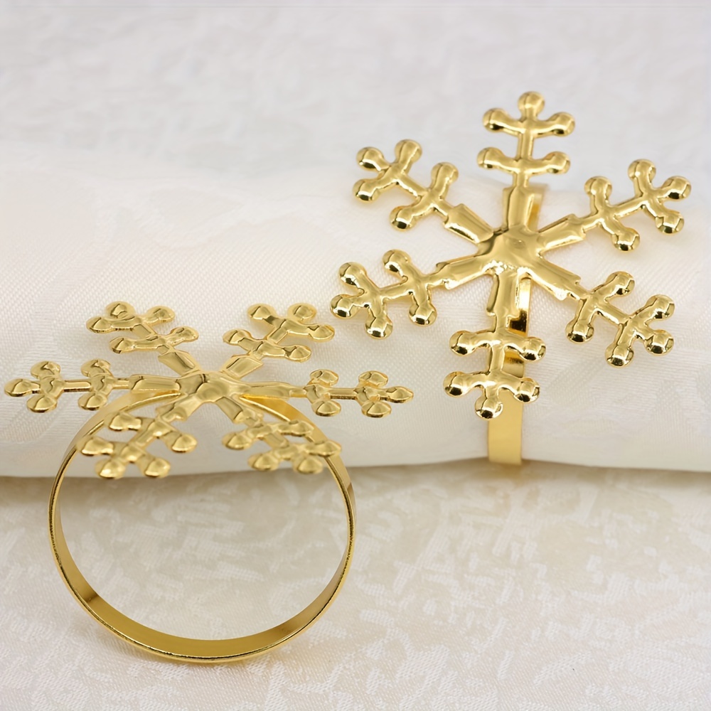 6 Snowflake Napkin Rings For Christmas Parties, Golden/silvery High-end Hotel Wedding Table Setting Napkin Rings