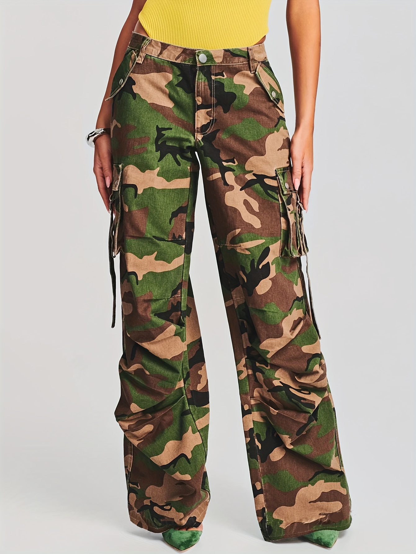 Camo Multi pockets Cargo Pants Loose Fit Y2k Style High - Temu Australia