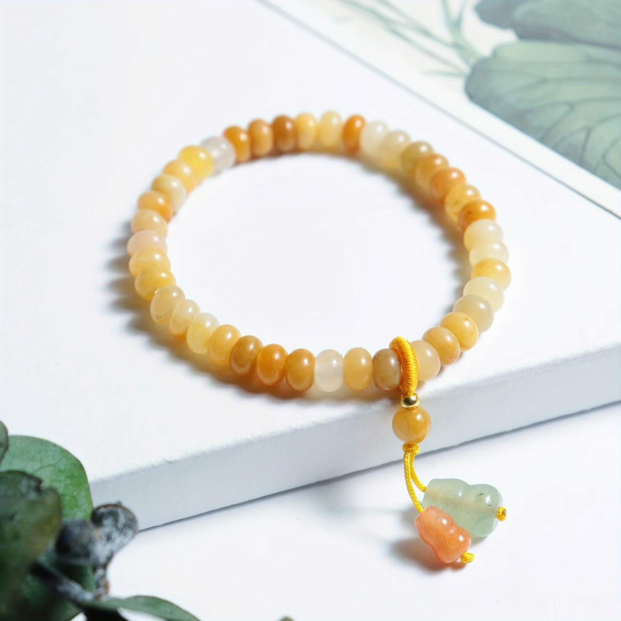 

1pc Natural Jade Stone Bracelet, Feng Shui Flower Lucky Bracelet, Unisex Birthday Holiday Gift