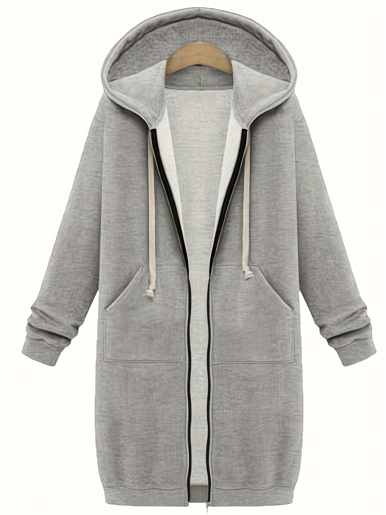 Solid Knee Length Faux Twinset Hoodie Casual Long Sleeve Temu