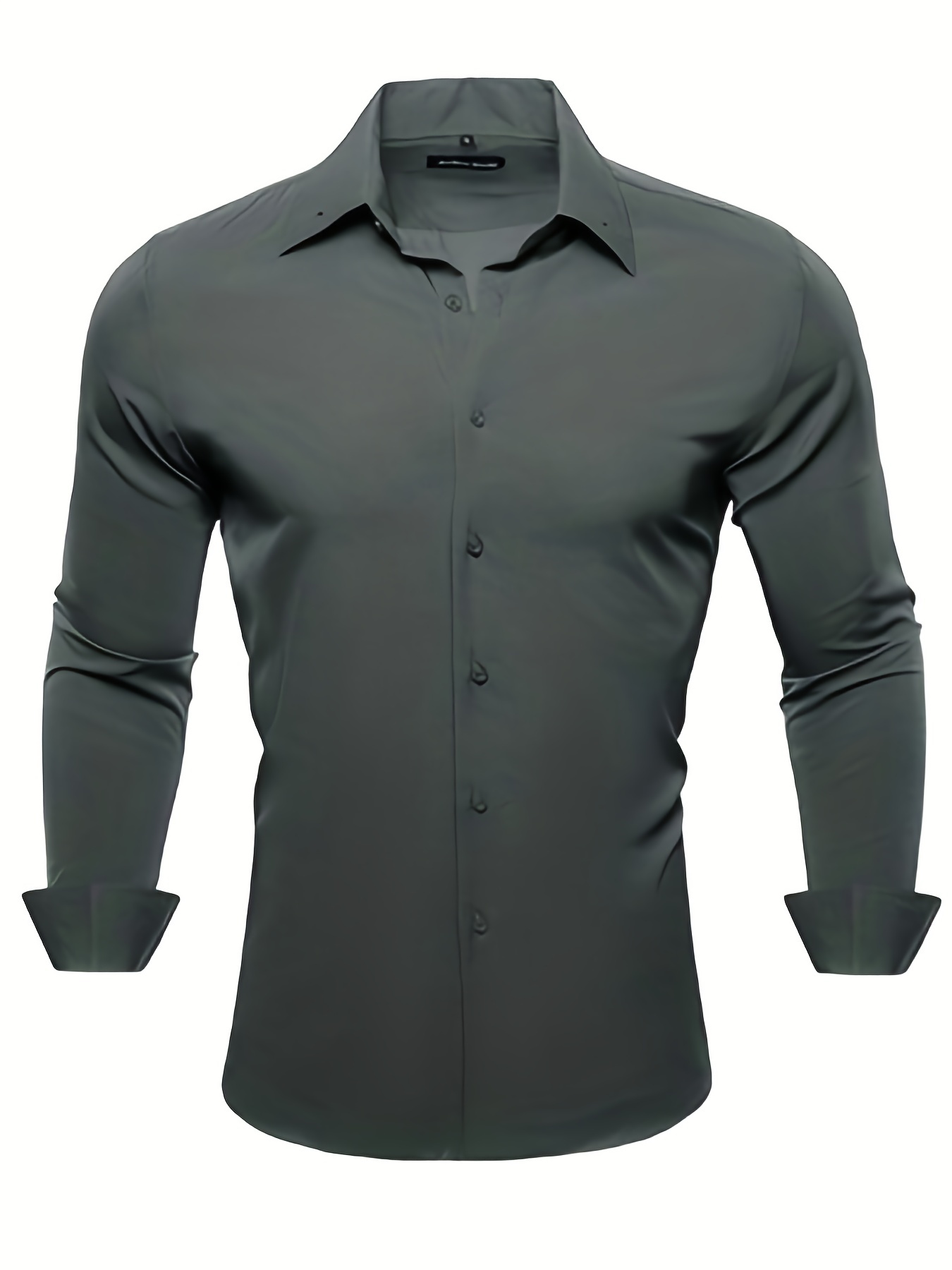 Plus Size Men's Solid Casual Shirt Slim Fit Long Sleeve Elegant Shirt Dress  Suit Shirt For Males, Men's Clothing