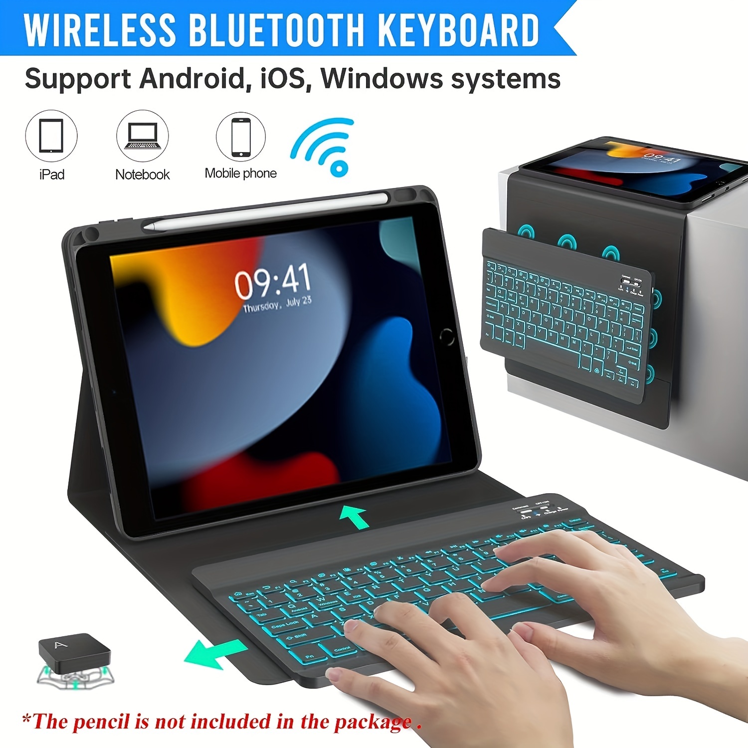 Estuche + Teclado Bluetooth Para iPad Con Espacio Lapiz