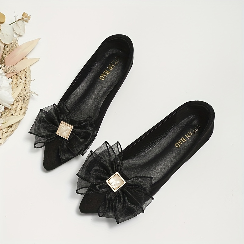 

Women's Bowknot Decor Flat Shoes, Elegant Point Toe Dress Shoes, Lightweight Slip On Shoes