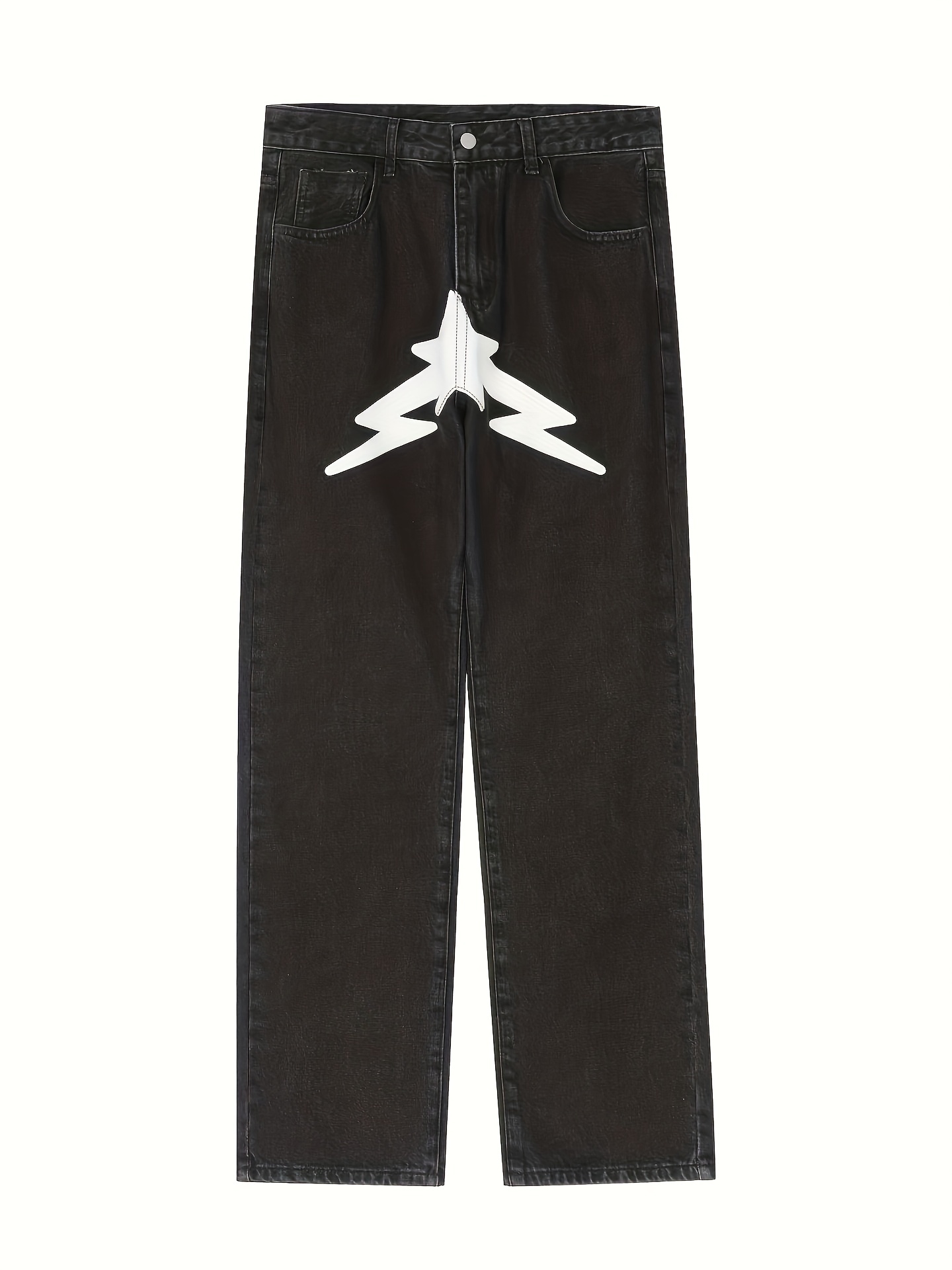 Y2k Men's Star Pattern Wide Leg Jeans, Casual Street Style Denim Pants