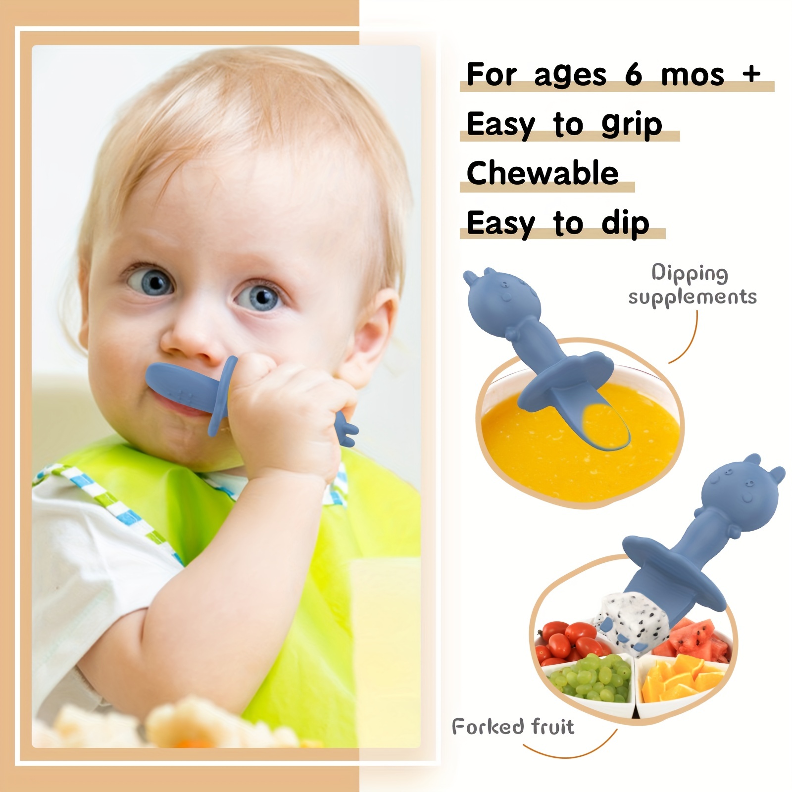 Baby Fork and Spoon Set, Eco-Friendly Silicone Rabbit Toddler Feeding Utensils