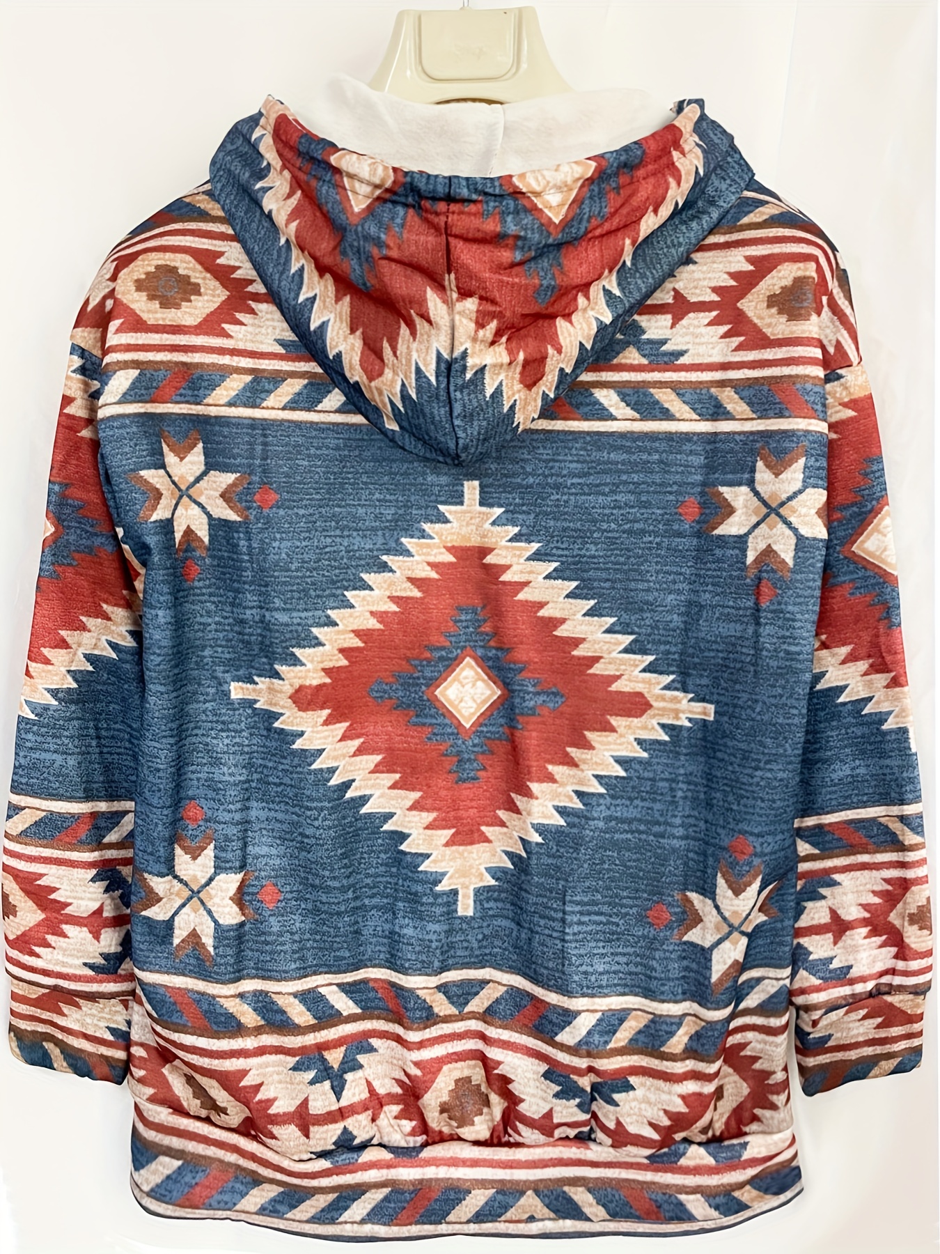 Aztec Print Drawstring Hoodies, Ethnic Kangaroo Pocket Zipper Long Sleeve  Sweatshirt, Women's Clothing