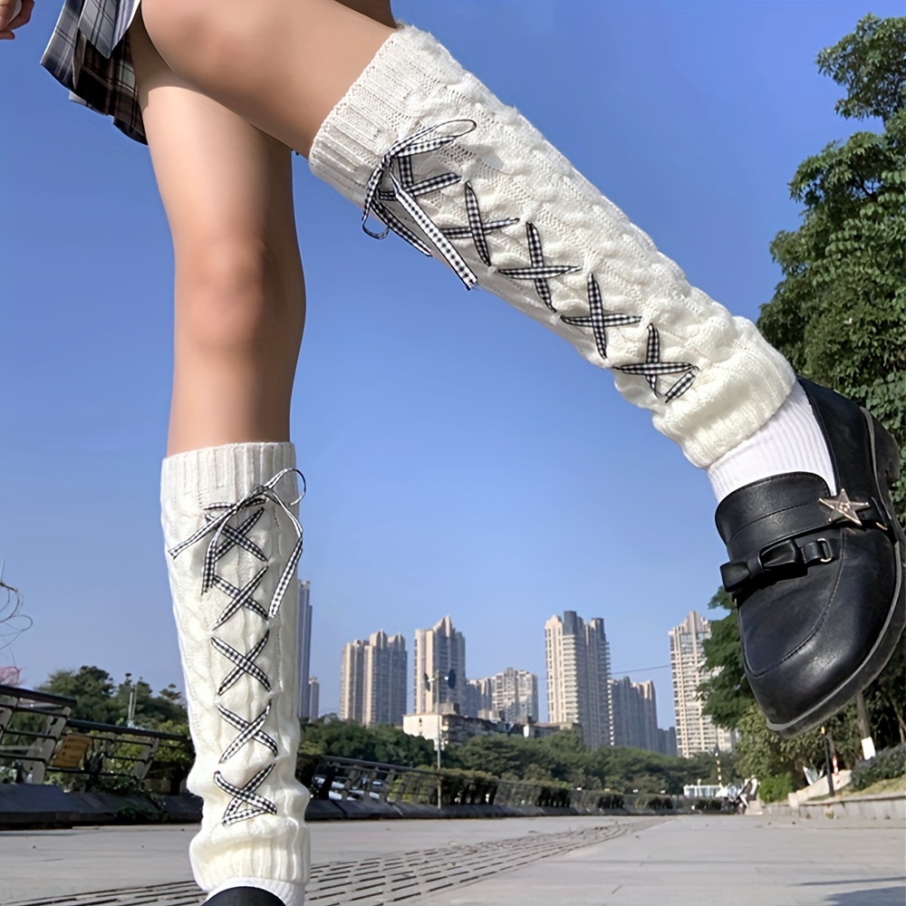 Cross Strappy Leg Warmers Cute Warm Knee High Socks Women's - Temu