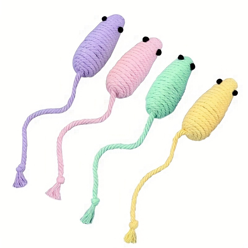 Image of 4pcs Mouse Design Cat Woven Teaser Toys, Hanging Cage Kitten Interactive Toys Cat Chew Toys Molar Toys For Fun