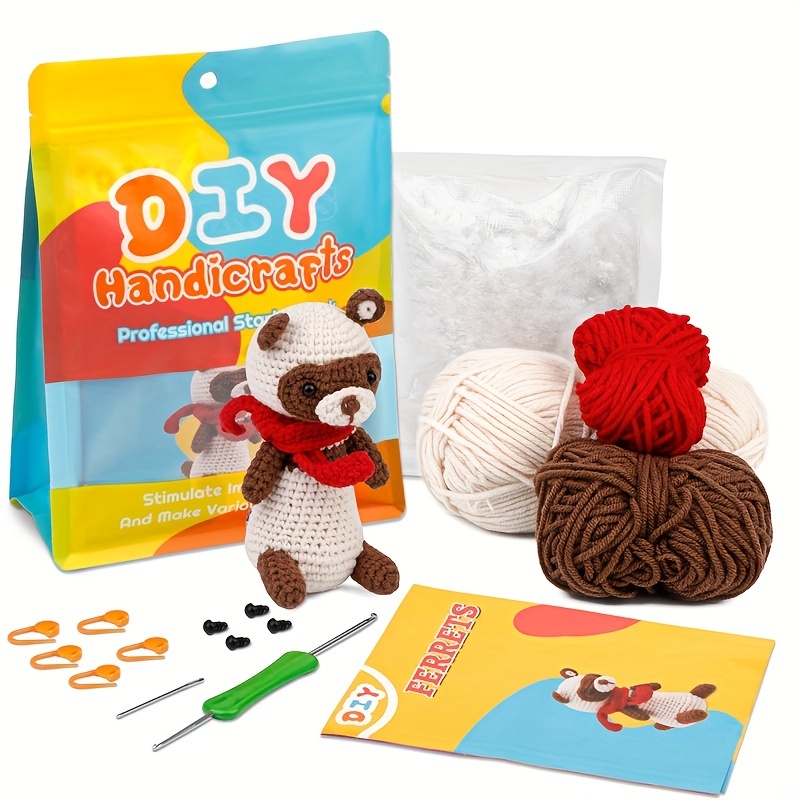 Crochet Animal Kit, DIY Crochet Kit For Beginners, Cute Animal Kit Ferret  Starter Pack With Yarn Balls, Crochet Hooks, Knitting Stitch Markers