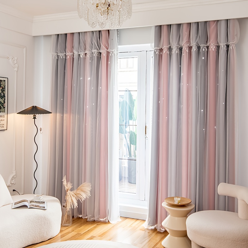 Cortinas opacas de doble capa para dormitorio, con bordado de encaje,  tratamiento de ventana con aislamiento térmico y ojales para sala de estar,  1