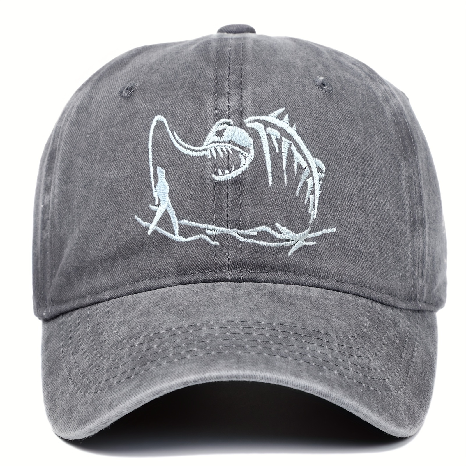 Fish Embroidery Unisex Baseball Classic Washed - Temu