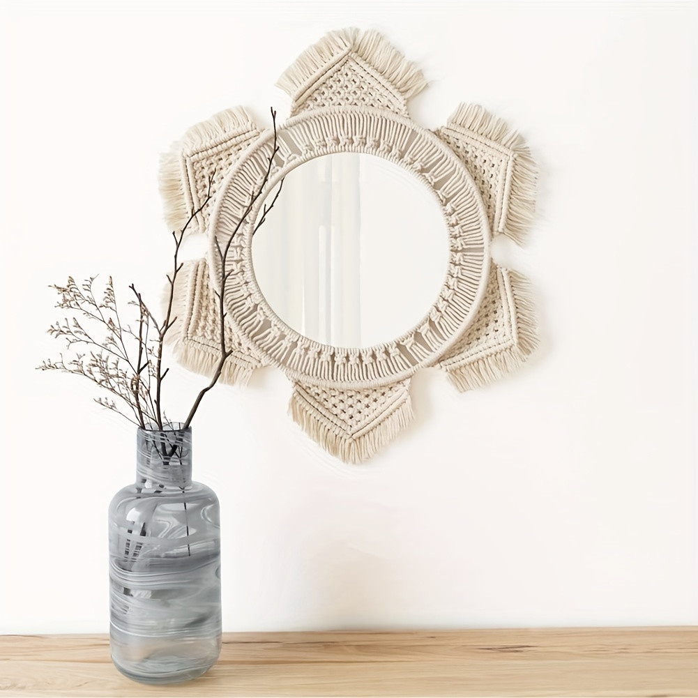 Wall Hanging Mirror Boho Floral Shaped Mirror Tassel - Temu