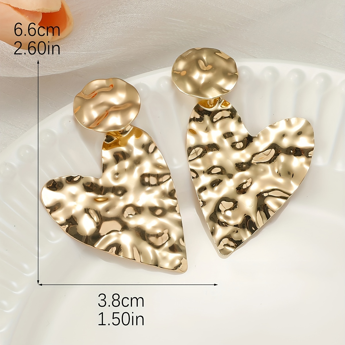 Pleated Heart Drop Earrings