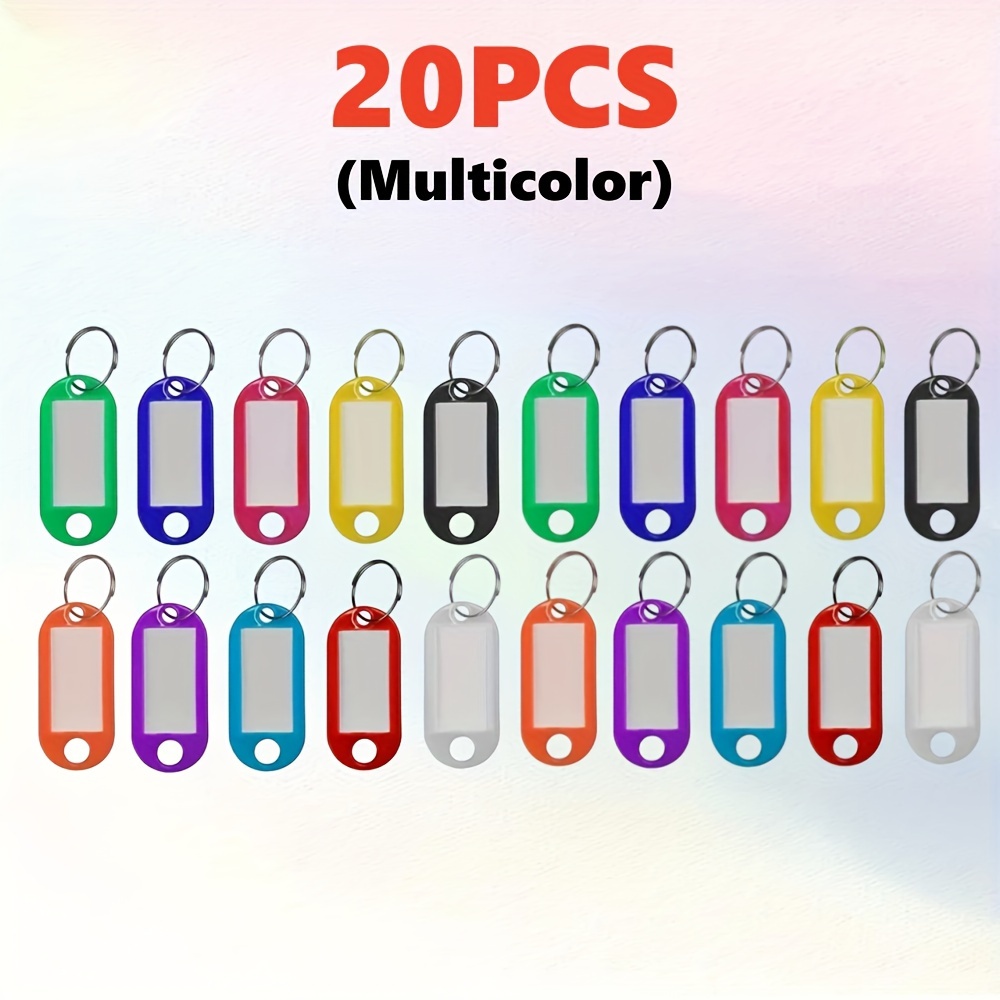 Image of 20/40pcs Multicolor Plastic Keychain Key Fobs Luggage Id Label Name Cards Tags With Split Ring For Baggage Key Chains Key Rings