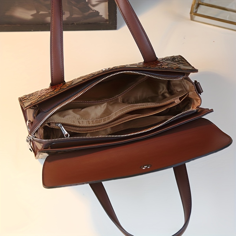Vintage Floral Handbag for Women with Removable Strap