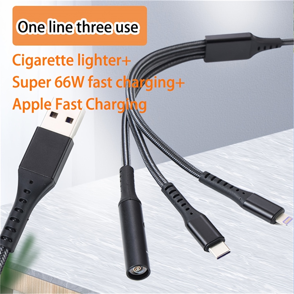 Moblie Phone Charge Cable 3 In 1 USB Cable With Vehicle Cigarette Lighter Iphone Interface Type C