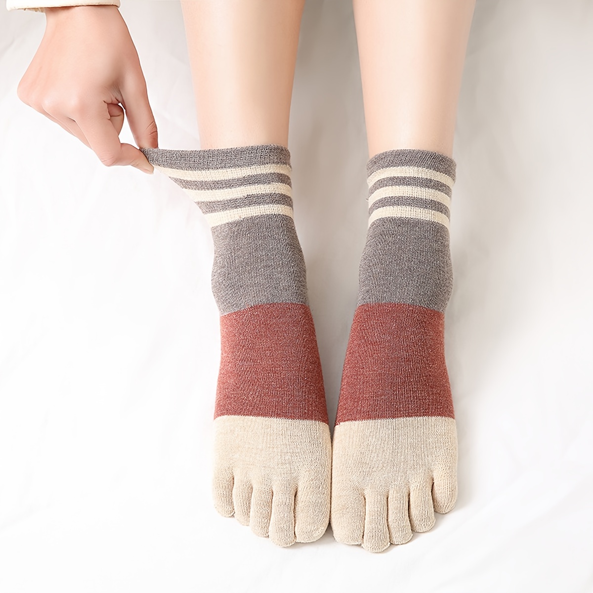 Women's Toe Sock Cute Striped Cotton Five Finger Ankle Sock - Temu Canada