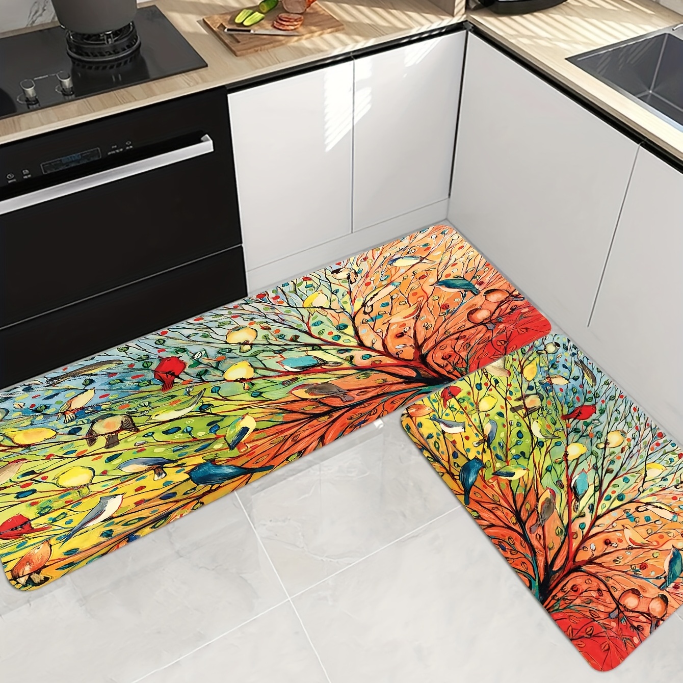 1pc Alfombra Cocina Antifatiga Árbol Colorido Alfombra - Temu