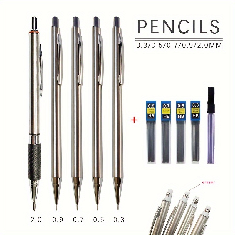 Crayon Mécanique Set,Porte Mine 0.7mm,2PCS Crayon à Dessin