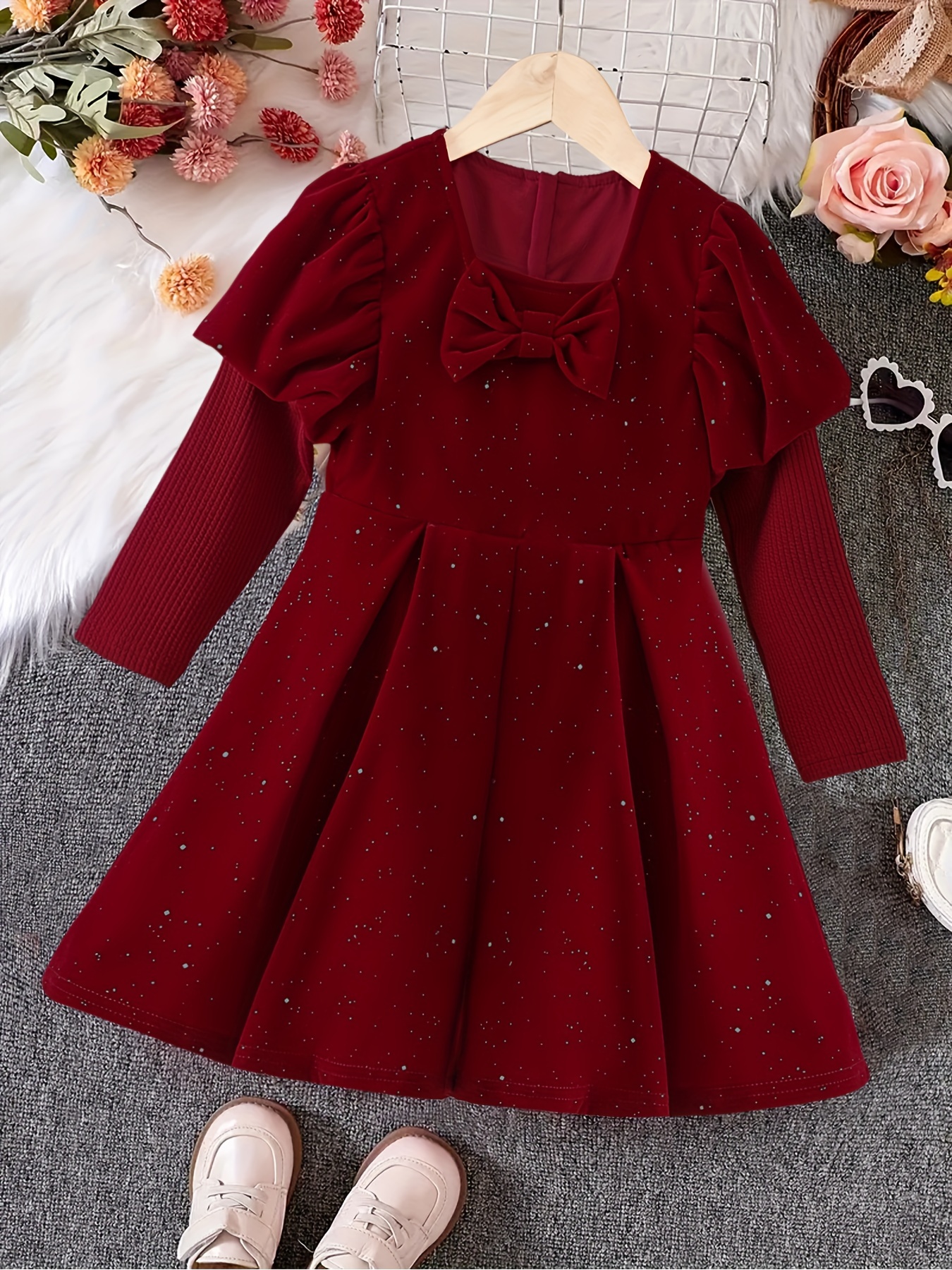 Baby Girl Bow Front Velvet Dress