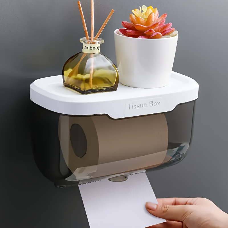 Bathroom Wall Mounted Double-Layer Tissue Box Toilet Paper Holder with Tray Top & Drawer