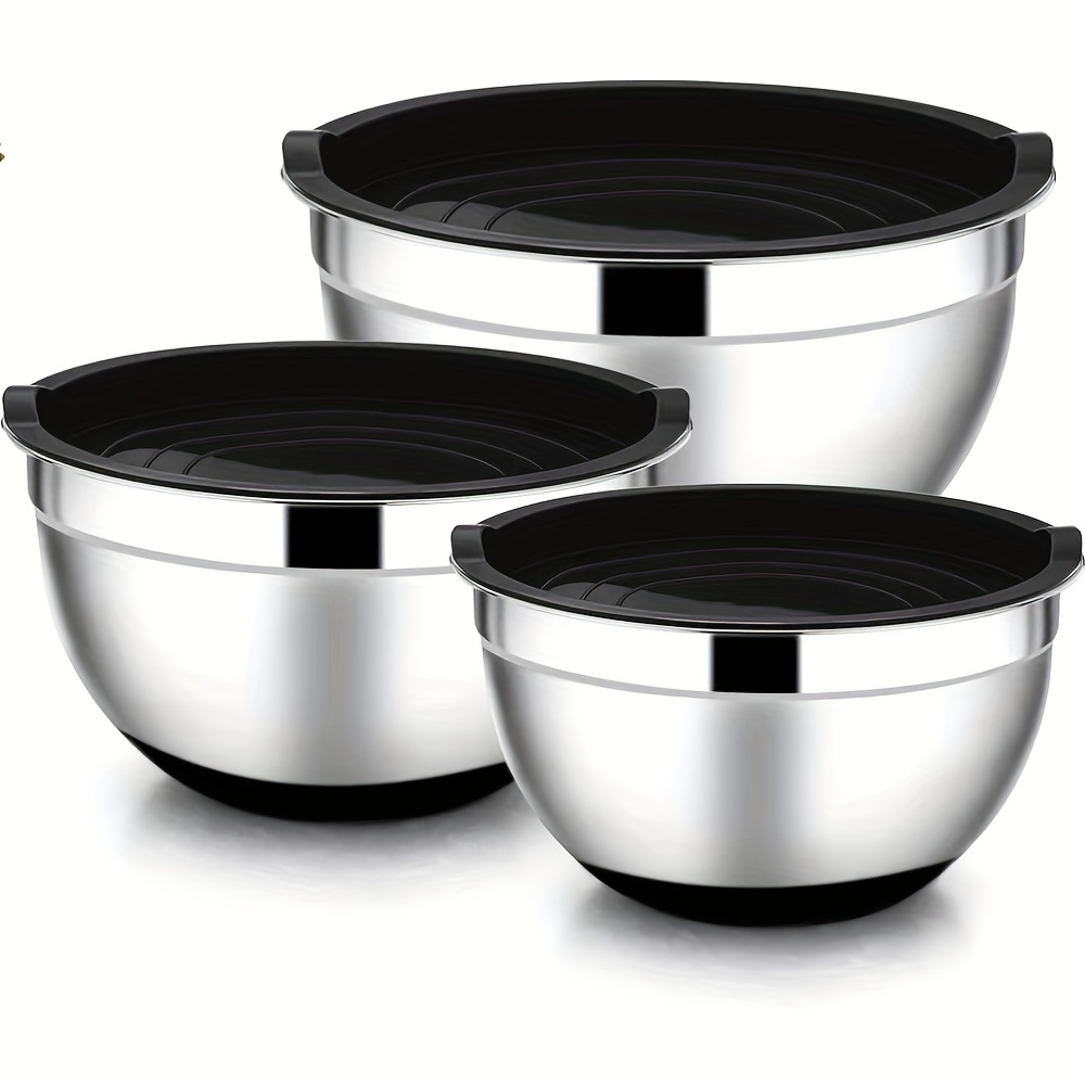 5pcs/set Mixing Bowls Food Fresh Keeping Container Bowls Stainless Steel+Sealing  Lids Kitchen Utensil Tableware Portable Durable