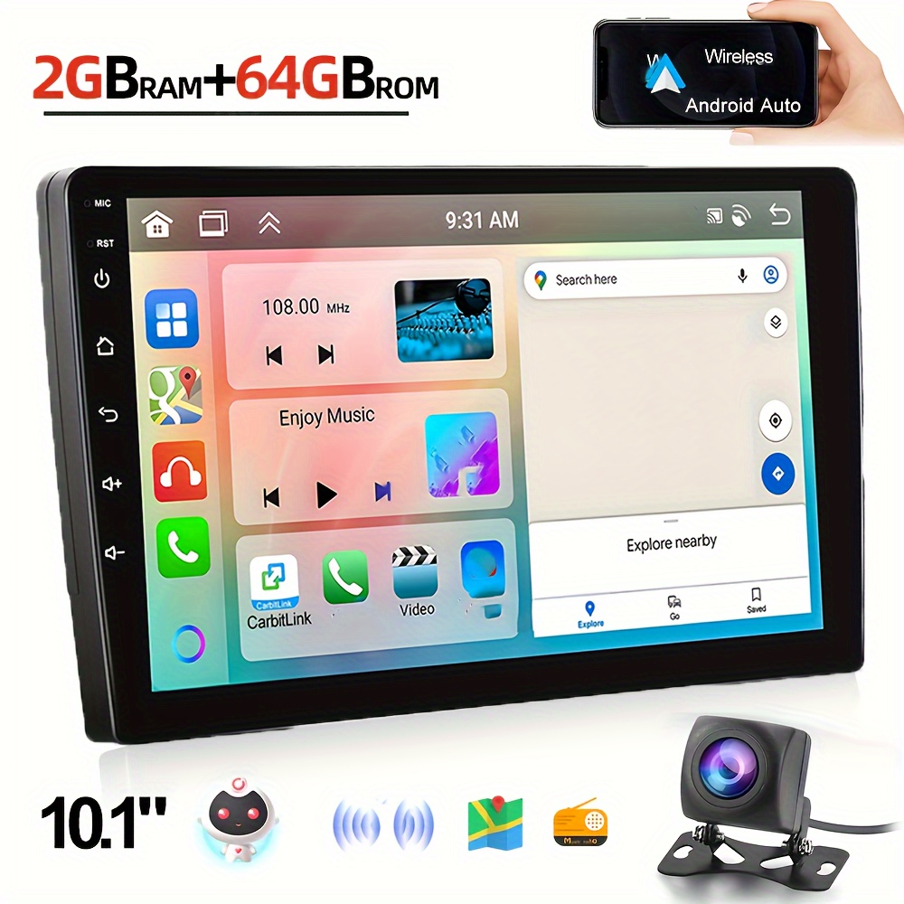 2G+64G Android 13 Car Stereo Double Din Radio, 10.1 Inch Car Stereo FOR  Wireless Android Auto Car Radio +AHD Backup Cam